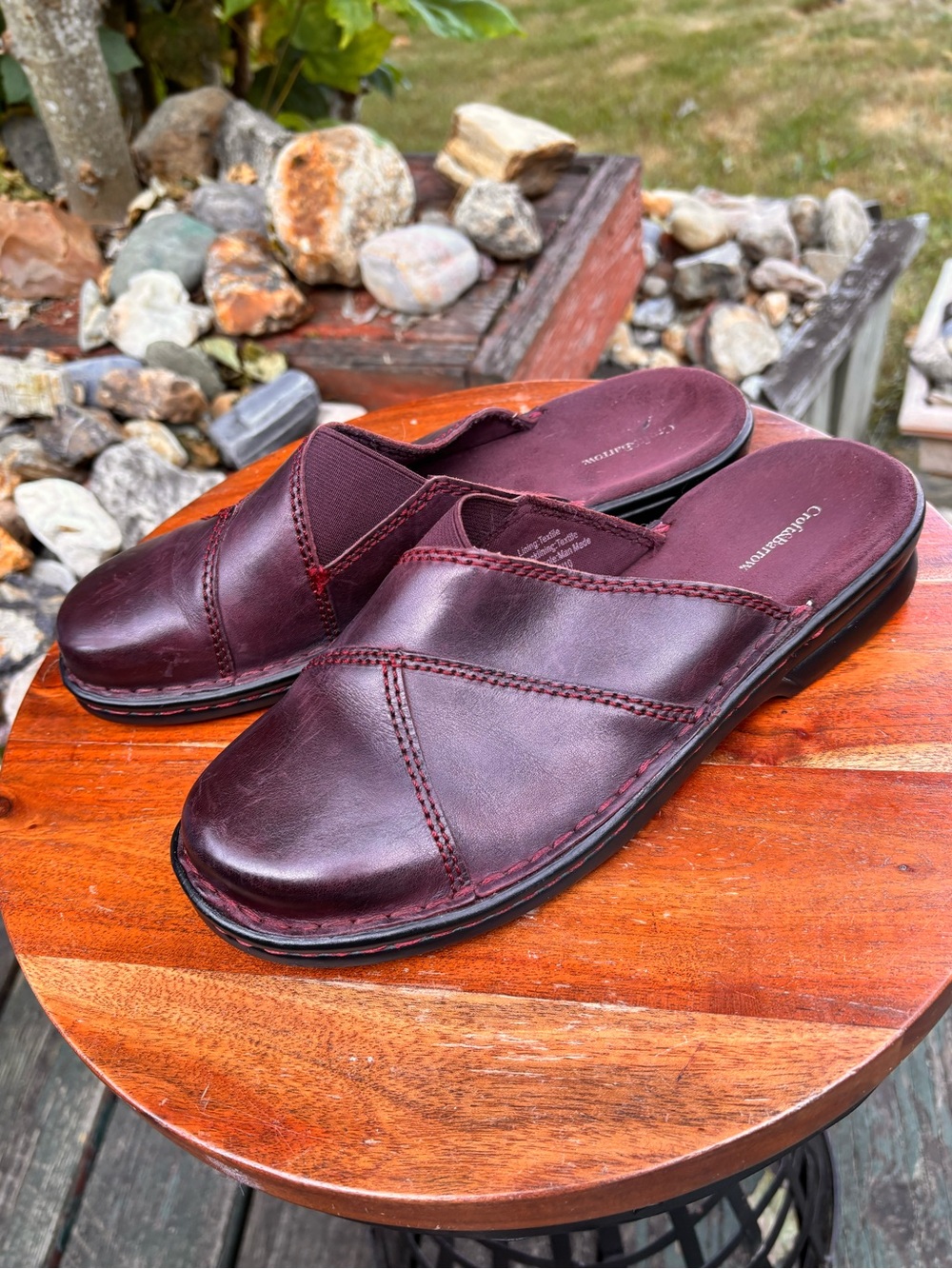 croft & barrow Men's Burgundy Leather Slip-On Mules